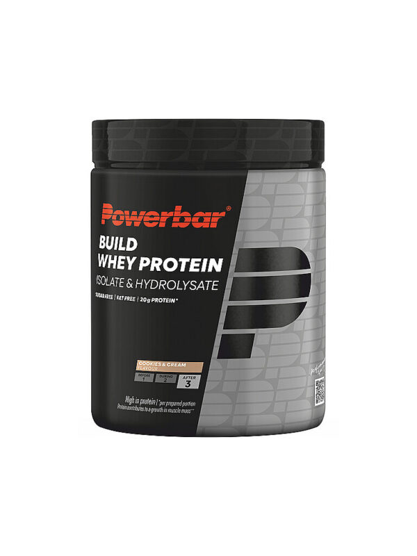 POWER BAR Getränkepulver Build Whey Protein Isolate & Hydroisolate Pulver 550g Cookies&Cream bunt